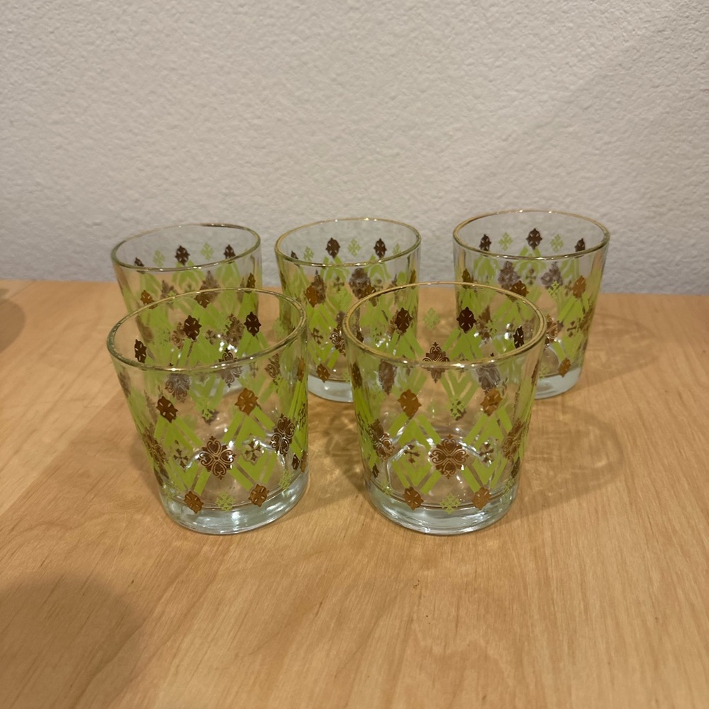 Stunning MCM green and gold double old fashioned drink ware